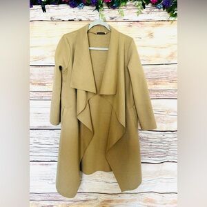 Made in Italy Women’s Tan Camel Faux Wool Open Front Wrap Coat Size S/M